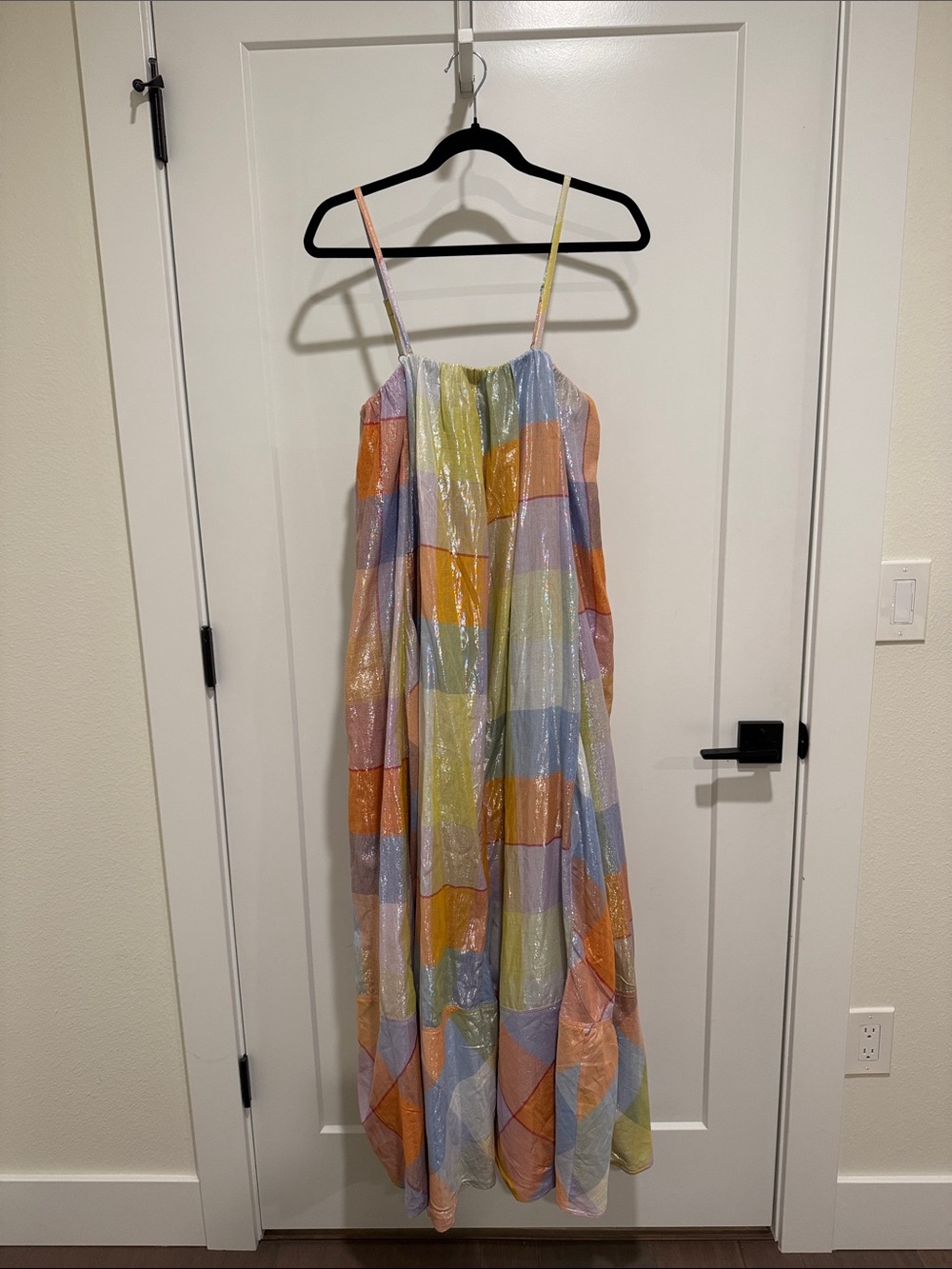 Pilcro Anthropologie metallic plaid maxi